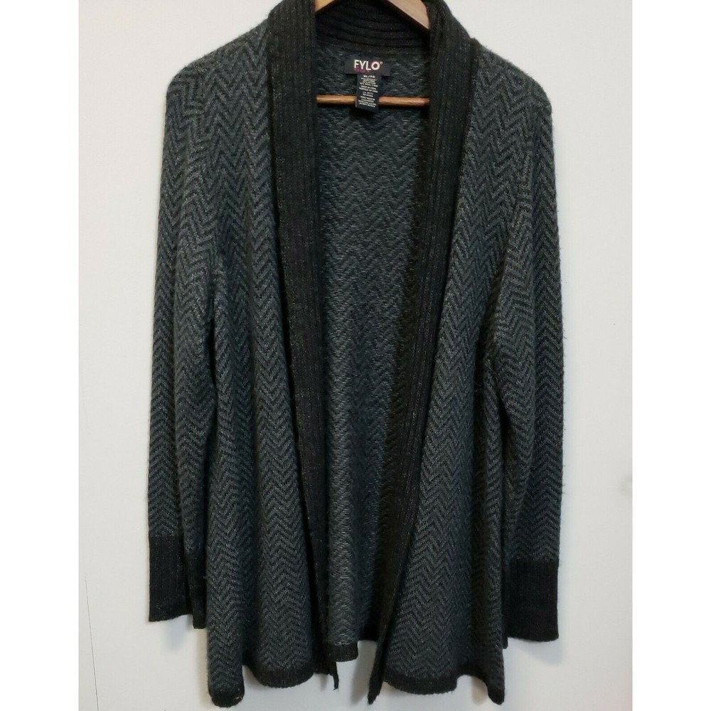 FYLO Womens Long Sleeve Open wool blend black gray Sweater Gray black XL